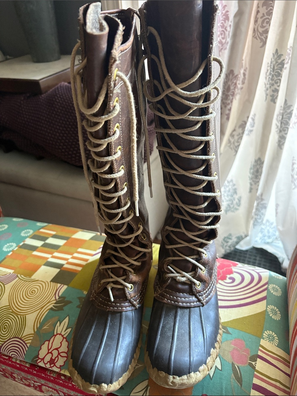 L.L. Bean Brown Tall Lace-Up Duck Boots with Tan Laces